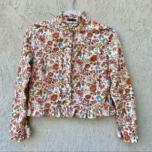 Gilber Gilmore Nicki Floral Ruffle Trim High Neck Prairie Blouse S Liberty
